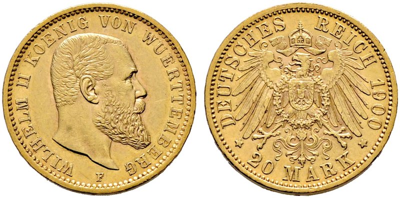 Reichsgoldmünzen. WÜRTTEMBERG. Wilhelm II. 1891-1918. 20 Mark 1900 F. J. 296.
wi...