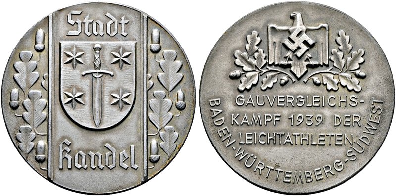 Drittes Reich. Zinkmedaille 1939 unsigniert, auf den in der Stadt Kandel stattfi...