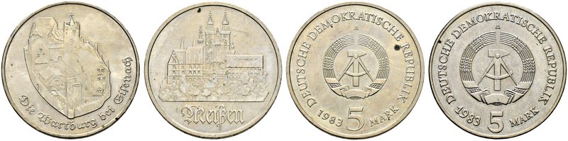 Deutsche Demokratische Republik. Lot (2 Stücke): 5 Mark 1983. Meißen sowie 5 Mar...