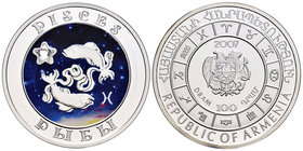 Armenia. 100 dram. 2007. (Km-158). Ag. 28,24 g. Pisces. Coloured with crystal incrusted. PR. Est...35,00.