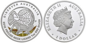 Australia. Elizabeth II. 1 dollar. 2010. Perth. P. (Km-1403). Ag. 31,11 g. Coloured Edition. Lizard. PR. Est...40,00.