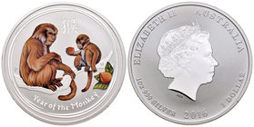 Australia. Elizabeth II. 1 dollar. 2016. Perth. P. (Km-no cita). Ag. 31,10 g. Coloured Edition. Year of the Monkey. PR. Est...40,00.