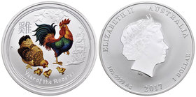 Australia. Elizabeth II. 1 dollar. 2017. Perth. P. (Km-no cita). Ag. 31,10 g. Coloured Edition. Year of the Rooster. PR. Est...40,00.
