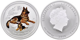 Australia. Elizabeth II. 1 dollar. 2018. Perth. P. (Km-no cita). Ag. 31,10 g. Coloured Edition. Year of the Dog. PR. Est...40,00.