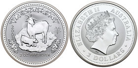 Australia. Elizabeth II. 2 dollars. 2003. (Km-679). Ag. 62,21 g. Year of the Goat. PR. Est...60,00.