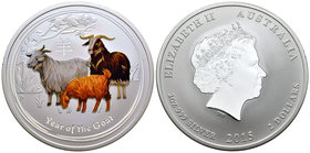 Australia. Elizabeth II. 2 dollars. 2015. Perth. P. (Km-no cita). Ag. 62,27 g. Year of the Goat. Coloured. PR. Est...60,00.