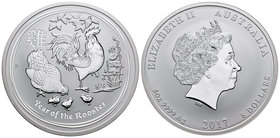 Australia. Elizabeth II. 8 dollars. 2016. P. (Km-2113). Ag. 155,52 g. Year of the Rooster. PR. Est...150,00.