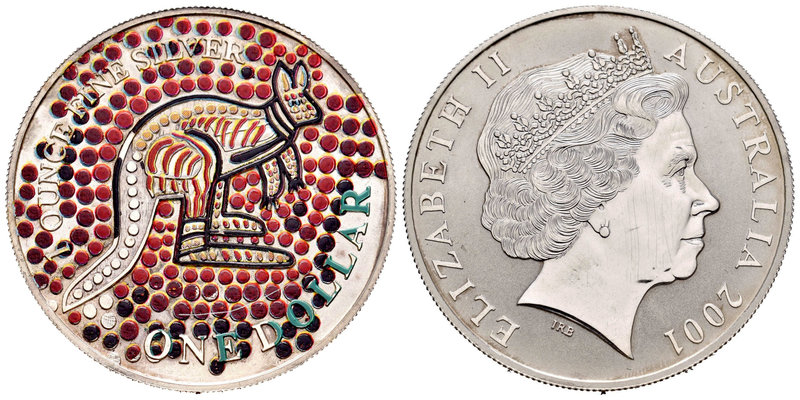 Australia. Elizabeth II. 1 dollar. 2001. (Km-590 variante). Ag. 31,11 g. Coloure...