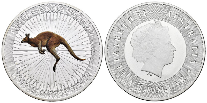 Australia. Elizabeth II. 1 dollar. 2017. Ag. 31,40 g. Coloured Edition. Kangaroo...