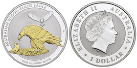 Australia. Elizabeth II. 1 dollar. 2018. Perth. P. (Km-no cita). Ag. 31,11 g. Parial gold plated. Eagle. PR. Est...40,00.