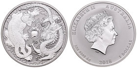 Australia. Elizabeth II. 1 dollar. 2013. (Km-1664 variante). Ag. 31,11 g. Tiger and dragon. PR. Est...30,00.