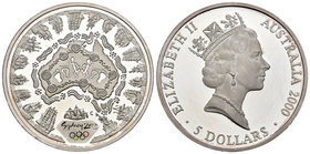 Australia. Elizabeth II. 5 dollars. 2000. (Km-371). Ag. 31,64 g. Sidney Olympic Games 2000. PR. Est...30,00.