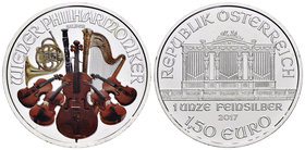 Austria. 1,5 euros. 2017. (Km-3159 variante). Ag. 31,10 g. Coloured Edition. Vienna Philharmonic. Tirada de 2500 piezas. Con certificado. PR. Est...40...
