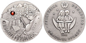 Belarus. 20 rublos. 2005. (Km-612). Ag. 28,63 g. Antique finish, with red zircon. Con certificado. PR. Est...35,00.