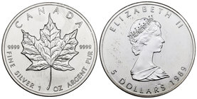 Canada. Elizabeth II. 5 dollars. 2015. Maple Leaf. (Km-163). Ag. 31,11 g. With canadian mint envelope. PR. Est...25,00.