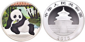 China. 10 yuan. 2015. Ag. 31,10 g. Panda coloured. PR. Est...40,00.