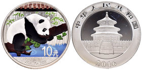 China. 10 yuan. 2016. Ag. 31,10 g. Panda coloured. PR. Est...45,00.