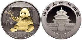 China. 10 yuan. 2017. Ag. 31,11 g. Panda. Partial Gold Plated and Ruthenium. PR. Est...50,00.