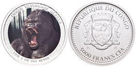 Congo. 5000 francos CFA. 2015. Ag. 31,11 g. Gorila. Coloured. UNC. Est...40,00.
