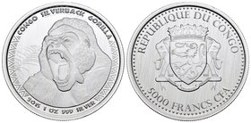 Congo. 5000 francos CFA. 2015. Ag. 31,11 g. Gorilla. PR. Est...25,00.
