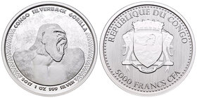 Congo. 5000 francos CFA. 2017. Ag. 31,11 g. Gorila. PR. Est...30,00.