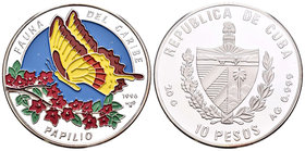 Cuba. 10 pesos. 1996. (Km-556). Ag. 20,01 g. Fauna del caribe - papilio. Coloured. UNC. Est...30,00.