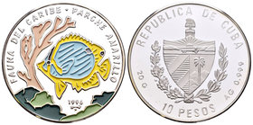 Cuba. 10 pesos. 1996. (Km-550). Ag. 20,01 g. Fauna del caribe - parche amarillo. Coloured. UNC. Est...18,00.