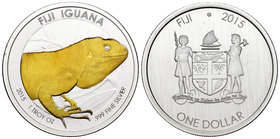 Fiji. Elizabeth II. 1 dollar. 2015. Ag. 31,11 g. Iguana. Partial gold plated. PR. Est...35,00.