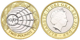 United Kingdom. Elizabeth II. 2 libras. 2001. (Km-114). 11,95 g. Partial gold plated. PR. Est...20,00.