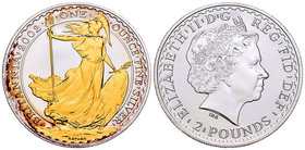 United Kingdom. Elizabeth II. 2 libras. 2002. IRB. (Km-1029 variante). Ag. 31,11 g. Britannia. Partial gold plated. PR. Est...40,00.