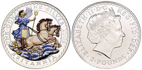 United Kingdom. Elizabeth II. 2 pounds. 2009. Ag. 32,54 g. Coloured Edition. Britannia. UNC. Est...50,00.