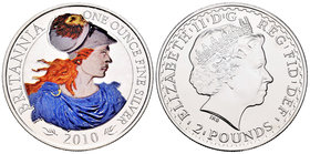 United Kingdom. Elizabeth II. 2 libras. 2010. IRP. (Km-1134 variante). Ag. 32,45 g. Britannia. Coloured. UNC. Est...50,00.