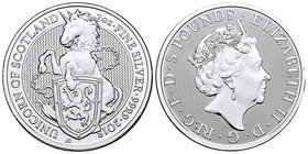 United Kingdom. Elizabeth II. 5 libras. 2018. Ag. 62,22 g. Unicorn of Scotland. PR. Est...50,00.