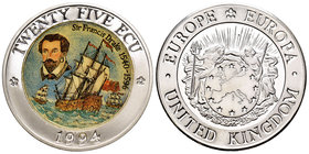 United Kingdom. Elizabeth II. 25 ecu. 1994. Ag. 28,28 g. Sir Francis Drake. Coloured. PR. Est...45,00.