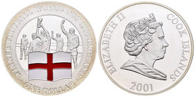 Cook Islands. Elizabeth II. 1 dollar. 2001. Ag. 20,00 g. Winner football World Cup. Flag coloured. PR. Est...20,00.