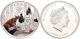 Cook Islands. Elizabeth II. 2 dollars. 2015. (Km-1691). Ag. 15,55 g. Lynx coloured. Tirada de 2500 piezas. Con certificado. PR. Est...25,00.