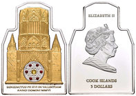 Cook Islands. Elizabeth II. 5 dollars. 2006. (Km-569). Ag. 25,00 g. Visita del Papa a Valencia. Puerta de la catedral de Valencia. 29 x 42 mm. PR. Est...