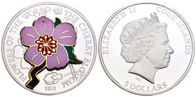 Cook Islands. Elizabeth II. 5 dollars. 2012. (Km-1395). Ag. 20,00 g. The Cherry Blossom. Tirada de 2500 piezas. Con certificado. PR. Est...35,00.