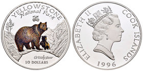 Cook Islands. Elizabeth II. 10 dollars. 1996. (Km-284). Ag. 28,00 g. Yellowstone. Coloured. PR. Est...20,00.