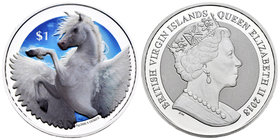 Virgin Islands. Elizabeth II. 1 dollar. 2018. Ag. 31,11 g. Coloured Edition. Pegasus. PR. Est...35,00.