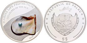 Palau. 5 dollars. 2010. Ag. 25,00 g. Proteccion of Nature, The Blue Pearl. Coloured. Con certificado. PR. Est...35,00.