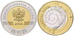 Poland. 10 zlotych. 2004. MW. (Km-Y518). Ag. 14,17 g. Atenas Olympic Games2004. Partial gold plated. PR. Est...20,00.
