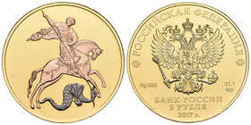Russia. 3 rublos. 2010. Ag. 31,11 g. Coloured Edition. Saint George. Con caja y certificado. PR. Est...50,00.