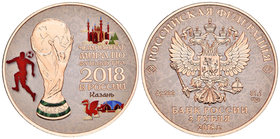 Russia. 3 rublos. 2018. Ag. 31,11 g. Mundial de fútbol Rusia 2018, sede Kazan. Coloured Edition. Con caja y certificado. PR. Est...50,00.