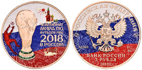Russia. 3 rublos. 2018. Ag. 31,11 g. Coloured Edition. Russia World Cup. Con caja y certificado. PR. Est...50,00.