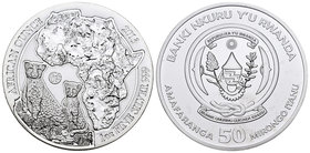 Rwanda. 50 francos. 2013. (Km-38). Ag. 31,11 g. African Cheetah. PR. Est...20,00.