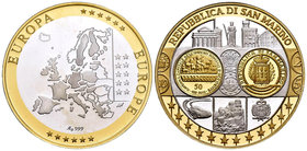 San Marino. 50 euros. 2002. Ag. 20,00 g. Partial gold plated. 1600th Anniversary of Ravenna. PR. Est...60,00.