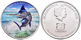 Tokelau. Elizabeth II. 5 dollars. 2016. Ag. 31,30 g. Coloured Edition. Sailfish. PR. Est...35,00.