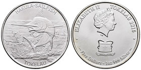 Tokelau. Elizabeth II. 5 dollaras. 2016. Ag. 31,11 g. Sailfish. UNC. Est...30,00.