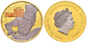 Tuvalu. Elizabeth II. 1 dollar. 2018. Ag. 31,11 g. Black Panther. Ruthenium and Gold Plated. PR. Est...50,00.